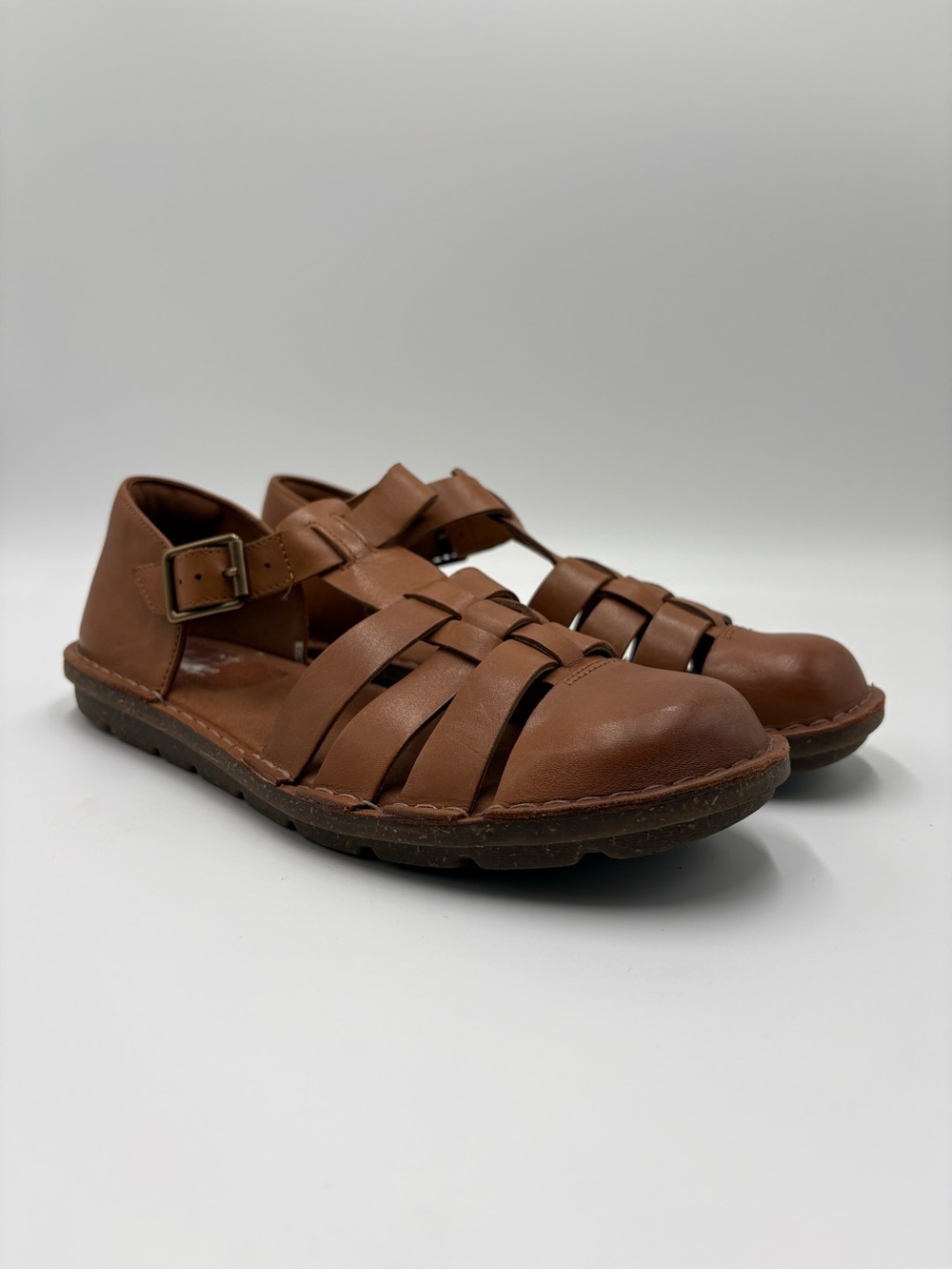 Clarks Tan Leather Woven Strap Sandals